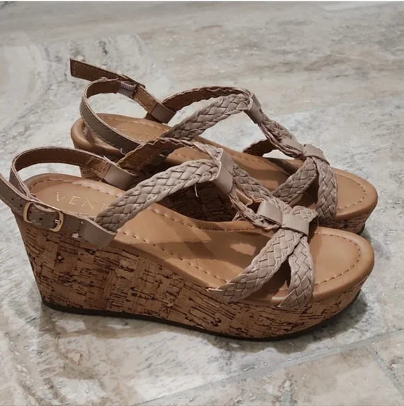 NEW Braided Strappy Cork Wedge Sandles - Picture 6 of 6